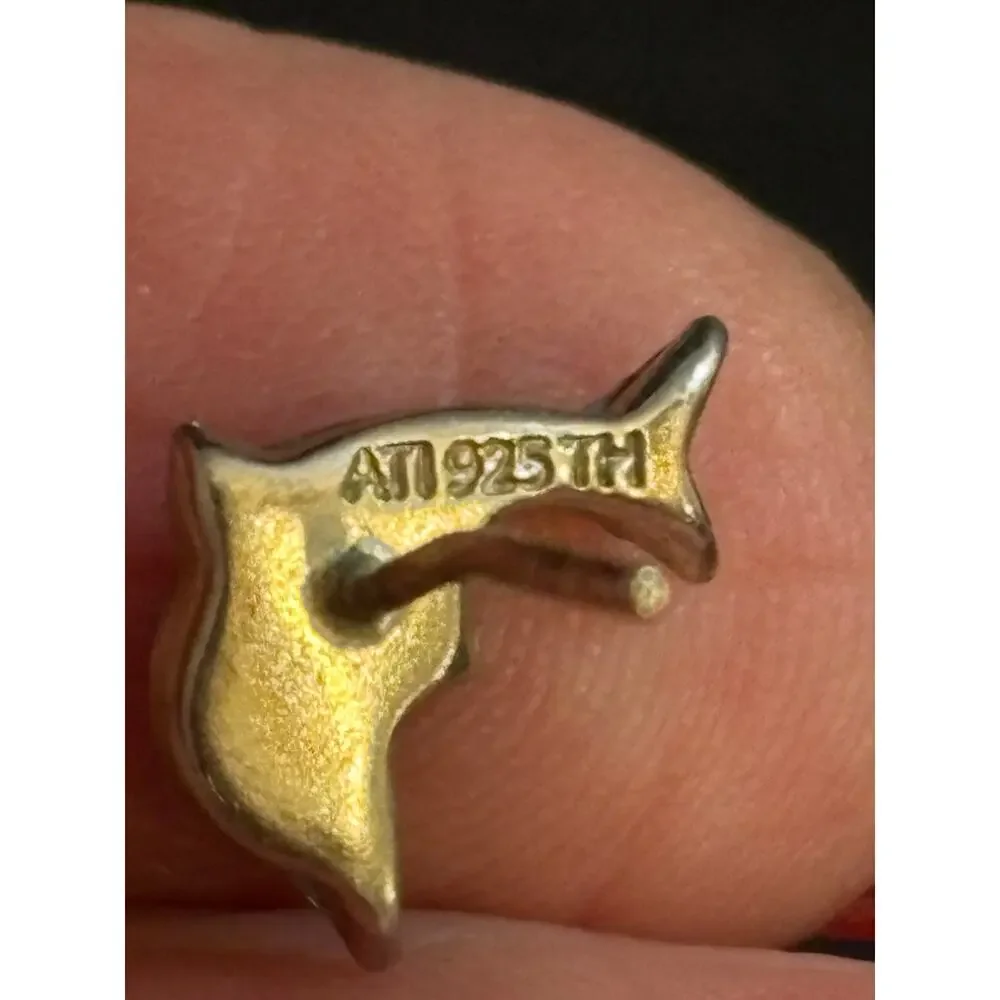 Vintage Sterling Silver Dolphin Earrings Rhinestone